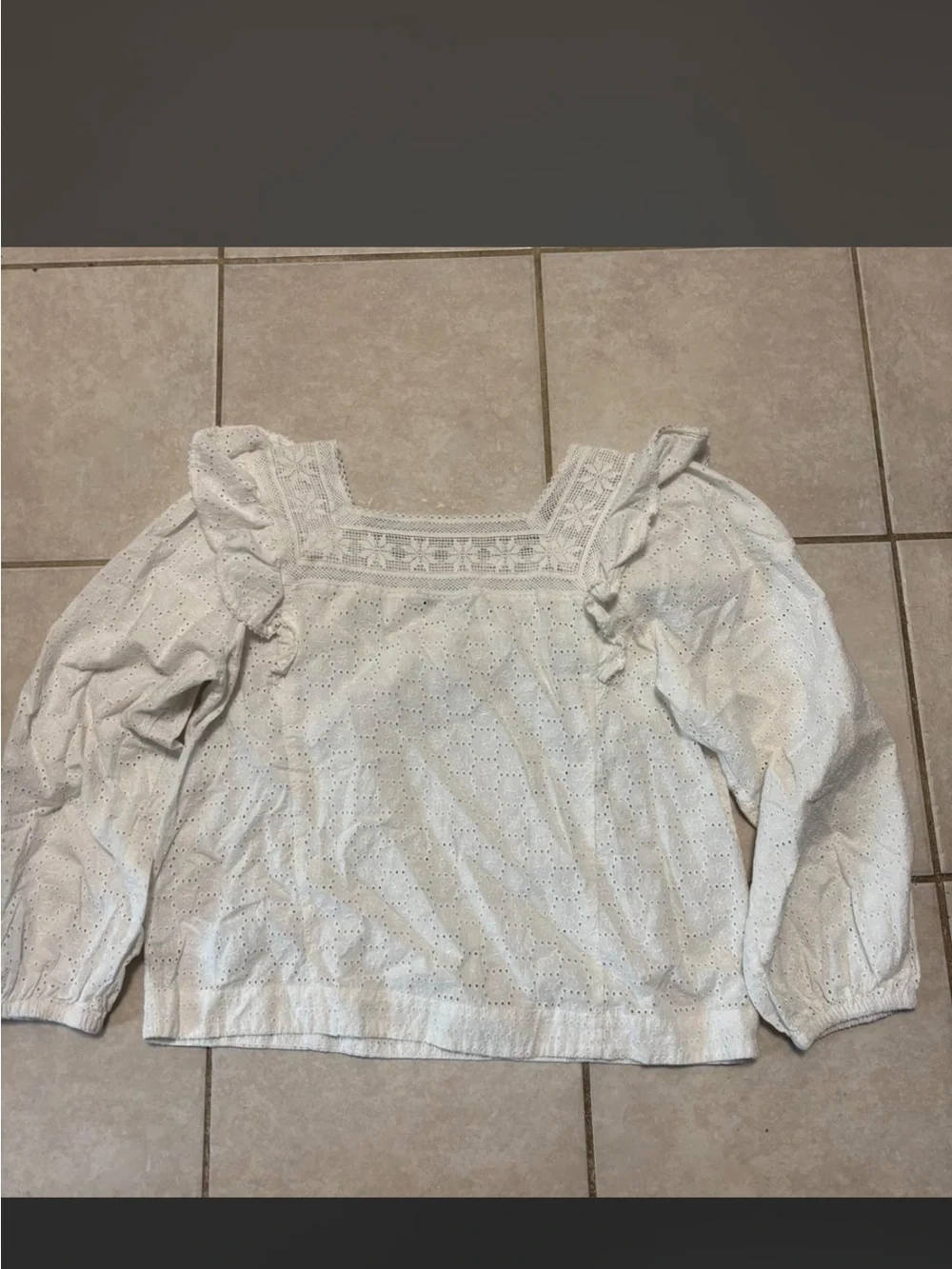 Madewell White Eyelet Square-Neck Ruffle-Sleeve Blouse Top size L
